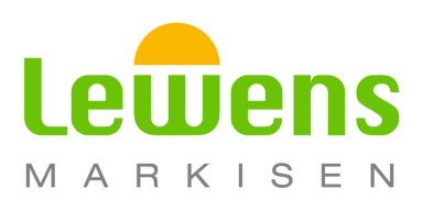 Logo von Lewens Markisen mit grünem Text und einem gelben Halbkreis.