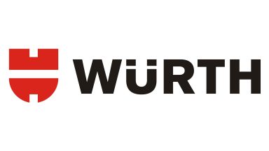 Logo von Würth mit rotem Symbol und schwarzer Schrift.