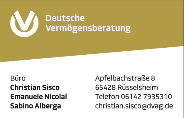 Visitenkarte der Deutschen Vermögensberatung mit Kontaktdaten.